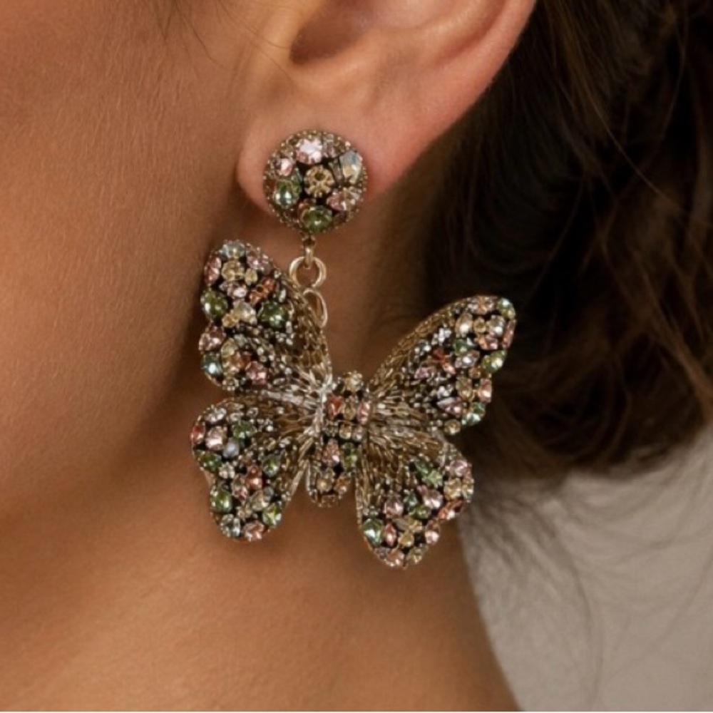 NWT Deepa Gurnani Butterfly Earrings Gold Multi-color